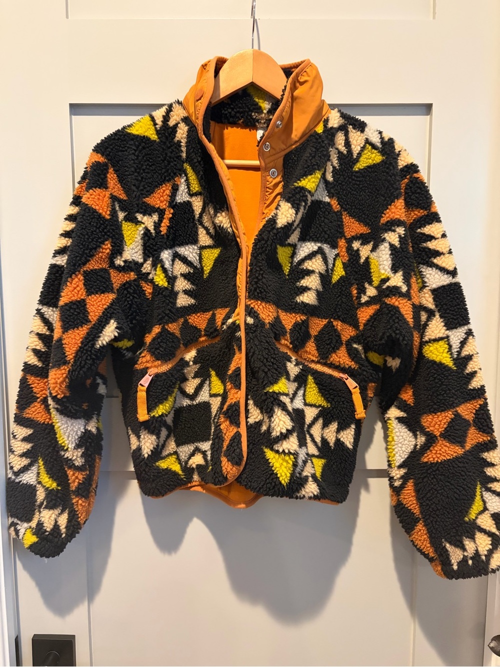 Free People Movement Geometric Sherpa Puffer - Black, Orange, Yellow, Cream
